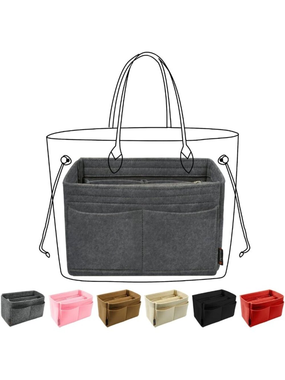 Purse Organizer Insert - Felt Tote Bag Divider with 5 Sizes for Handbag Storage